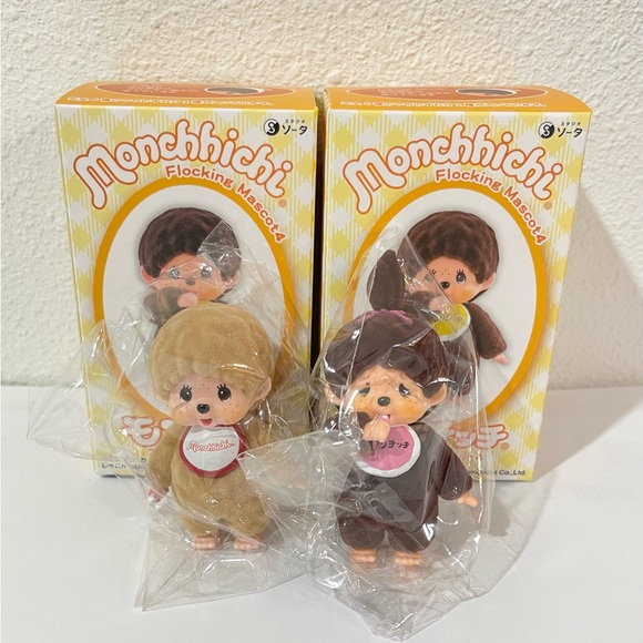 Other - 2 Monchhichi Flocking Mascot4 Japan Sekiguchi Plush Toy Doll kun chan Rare New